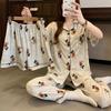 Three-Piece Pajamas Women'S Summer Short-Sleeved Shorts Cartoon Mickey Smudged Loungewear Can Be Worn Outside