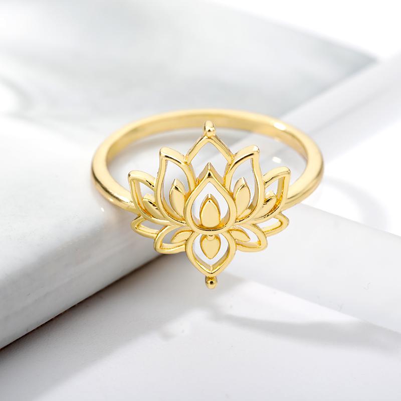 Stainless Steel Lotus Ring For Women Men Finger Ring Vintage Gold Color Wedding Couple Rings Jewelry Anniversary Gifts