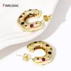 New Trendy Colorful Zircon C-Shape Stud Earrings For Women Brass Open Ear Stud Party Jewelry Accessories