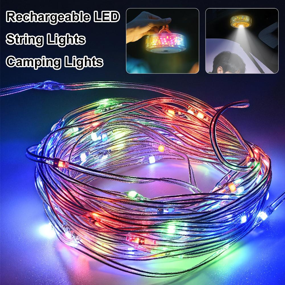 Rechargeable LED Reel String Lights Camping Lights Outdoor Camping Lamp LED Night Light For Garden Tent Room Decor