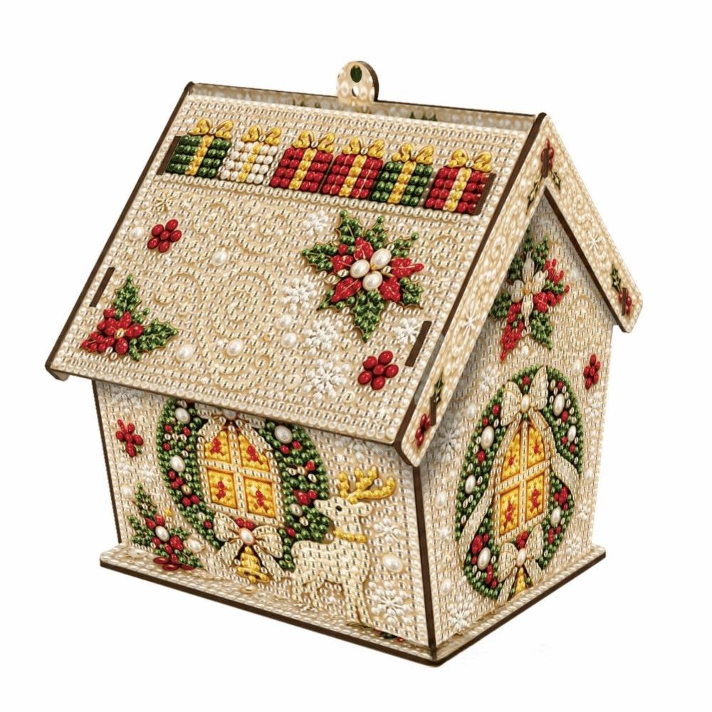 Four-sided DIY Pearl Art Kit Rhinestone 3D House Ornament Holiday Gift