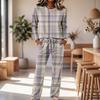 Set Pigiama Casual da Donna a Manica Lunga con Scollo Rotondo e Coulisse, Gamba Larga, per Dormire