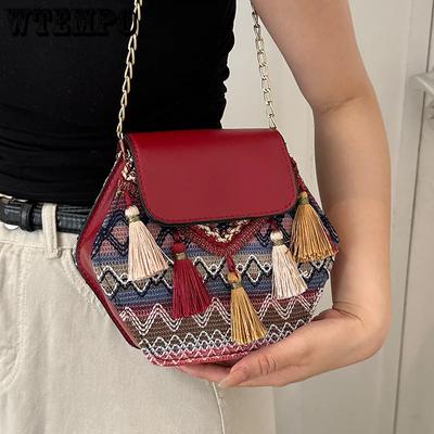 Casual Versatile Ethnic Style Chain Bags Women's Buckle Crossbody Bags Tassel Singer Shoulder Bags
