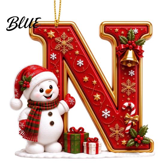 Weihnachtsdekoration für den Innenbereich Niedlicher Schneemann Buchstabe Weihnachtsbaumschmuck 2D Flach Personalisiert A-Z Alphabet Weihnachten Feier Zubehör Acryl Hängender Anhänger