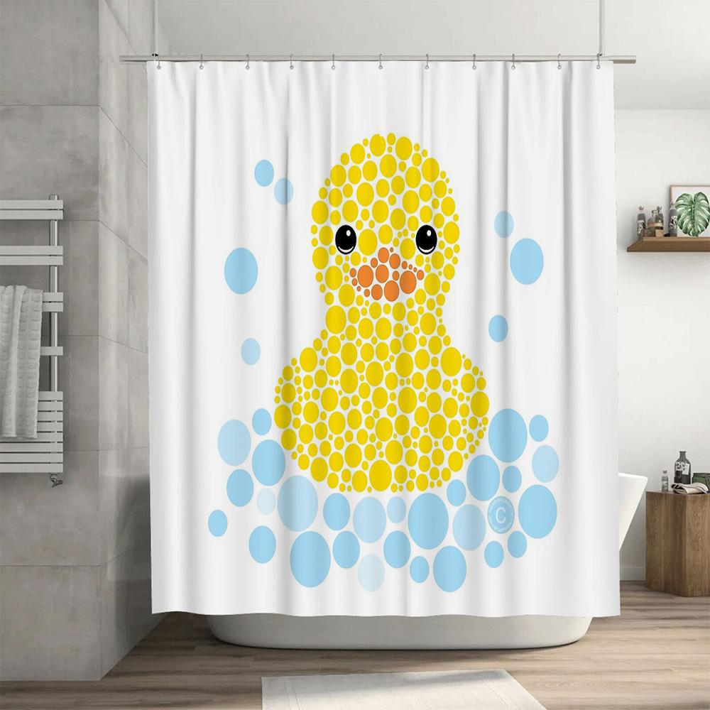 Bathroom Shower Curtain Waterproof Abstract Animal Duck Pattern Home Decor Farmhouse Style Modern Fabric Shower Liner