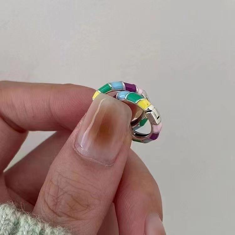 Boucles d'oreilles cercle rétro colorées goutte d'huile - Style frais et polyvalent pour femmes