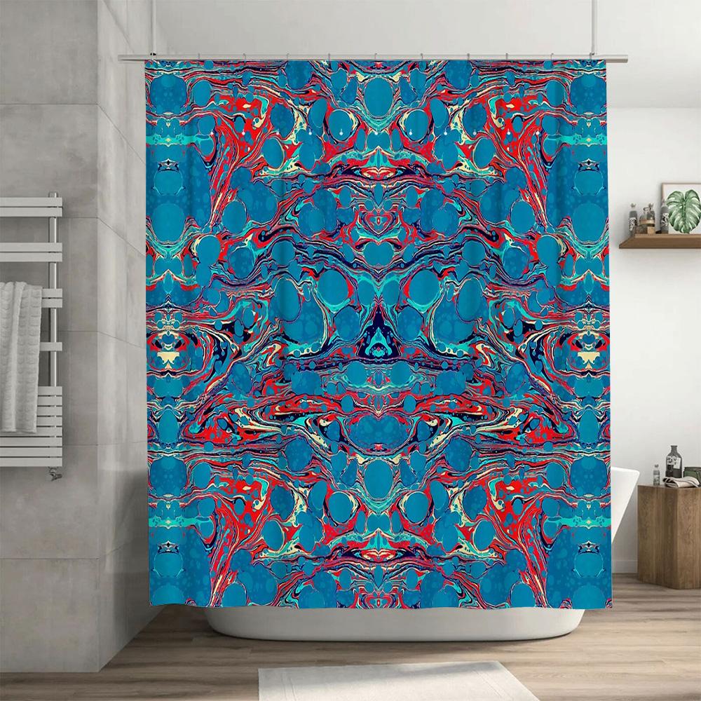 Blue Abstract Wave Shower Curtain Modern Ocean Art Bathroom Decor Waterproof Liner Set