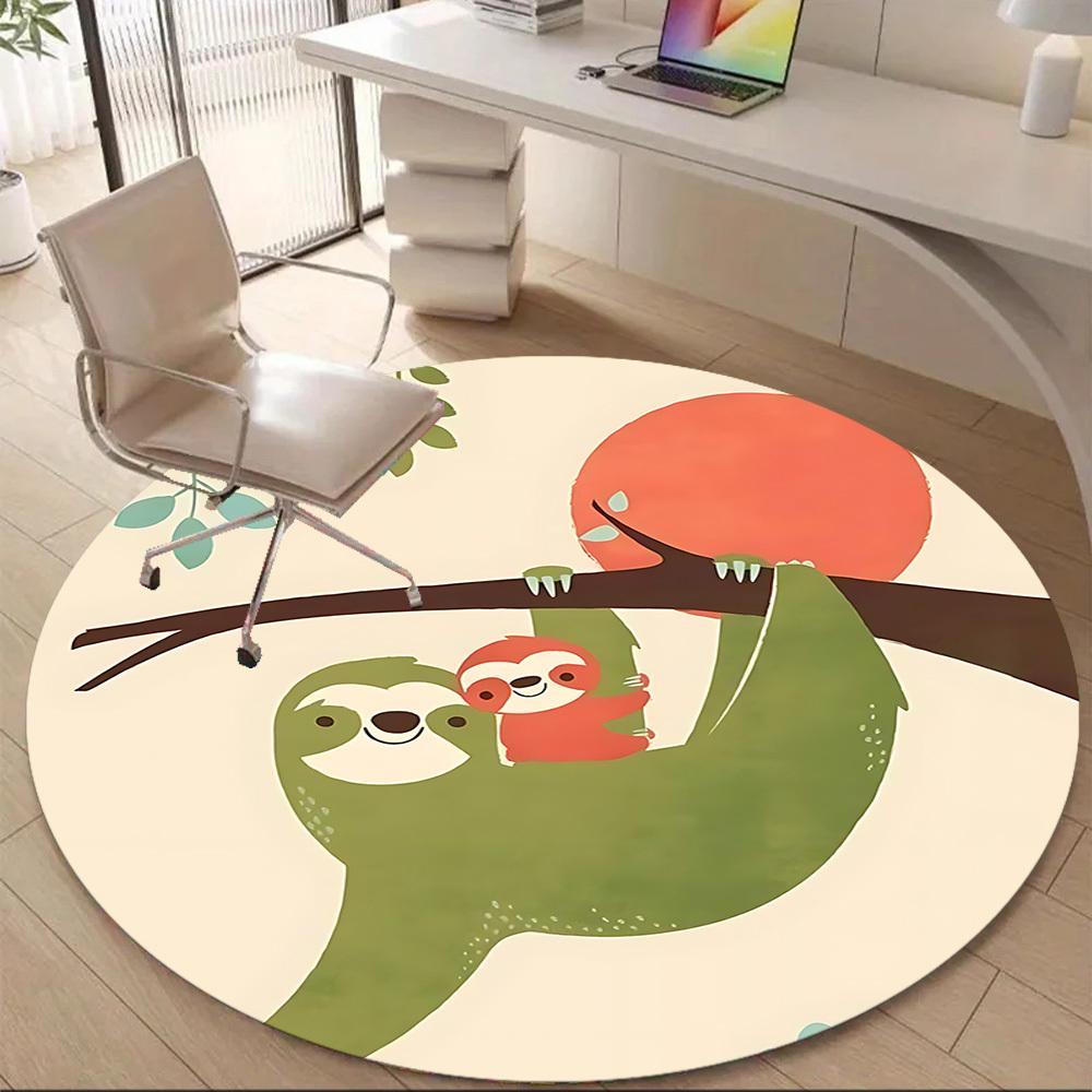 1pc Sloth Family Office Round Area Rug, Indoor Mat Suitable ForOffice, Under Office Chairs Bedroom Living Room Home Decor, D100