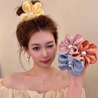 Seide Farbige Blumen Elastisches Gummi Mode Perle Haargummis Scrunchies Bänder Pferdeschwanzhalter Süße Haarseile Haaraccessoires
