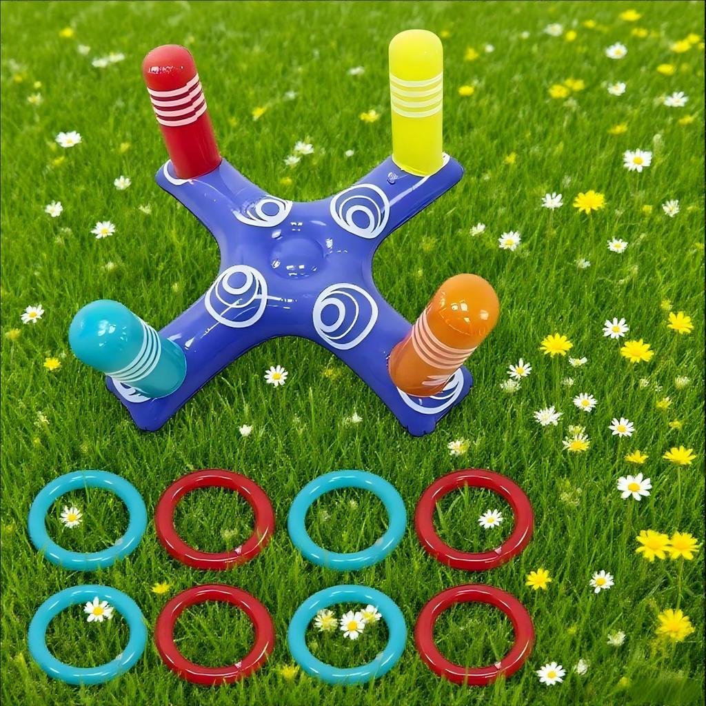 inflatable throwing ring game bean bag game board, including 8 rings and a base, Christmas gifts, suitable for courtyard