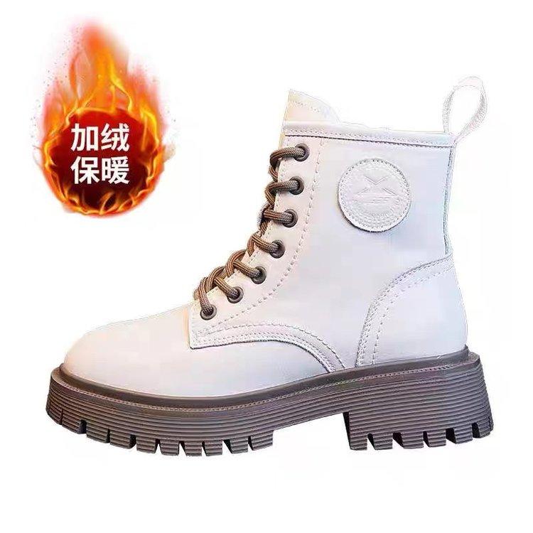 Dámské kotníkové boty 2025 Nové podzimní a zimní jednoboty Silná podrážka Měkká kůže Plus samet Britský styl Motocyklové boty