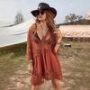 New 2025 Swimsuits Woman  Sexy Beach Cover Up V-neck Women Beach Tunic Dress Sarong Bikini Cover Up Crochet Top For Women Beachwear