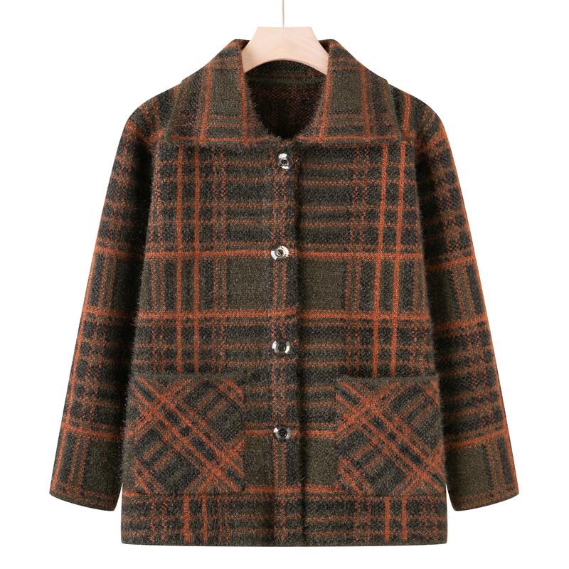 Gruby kardigan dziergany w kratę dla starszych kobiet