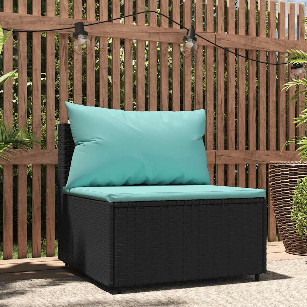 Garden Center Sofa with Cushions Black Poly Rattan