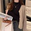 Women's White Slimming Double-Sided Fleece Long-Sleeve Top with Half-High Neck for Autumn/Winter 2025