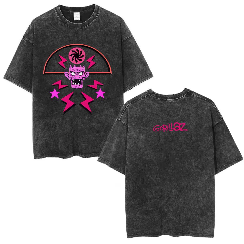 Washed Vintage Rock Band Gorillaz The Now Now Album Graphic Tshirts Men Women Clothing Hip Hop Punk Oversized Crewneck T Shirts