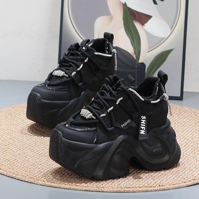 Fashion 12CM Genuine Leather Flats Lace Up Fashion Women Spring Autumn Platform Wedge Flats Shoes Chunky Sneaker Vulcanize