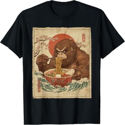 Bigfoot Eating Ramen Japanese Cryptid Sasquatch Ukiyo-e T-Shirt
