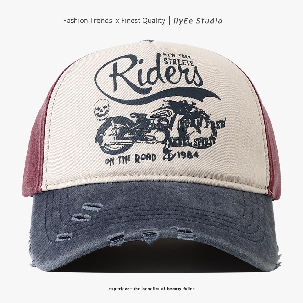 

New Washed Cotton Baseball Cap for Women Men Adjustable Snapback Hats Motorcycle Print Hip Hop Dad Hat Men s Summer Cap Adjustable темно-синього кольору