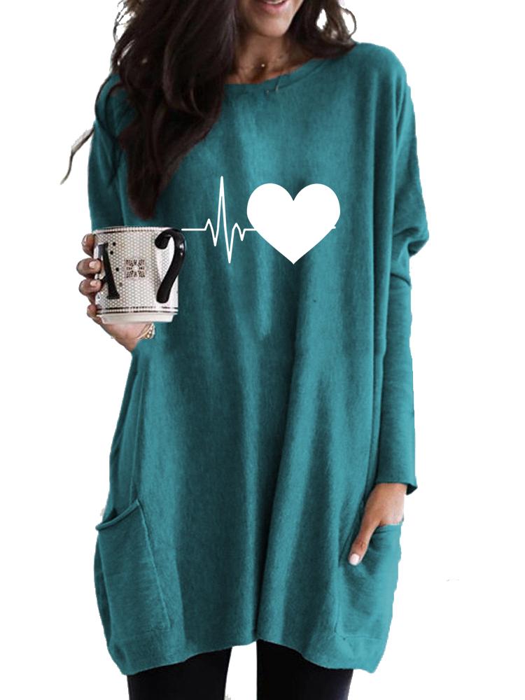 Women's Sweatshirt Women's Long Tunic with Pockets Loose Fit Fashion Printed Logn Sleeve Top