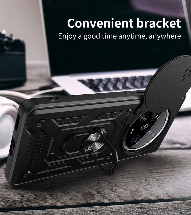 Armor Funda For Xiaomi 14 Ultra Case Slide Camera Protect Cover For Xiaomi Mi 14 Xiaomi14 Ultra Magnetic Holder Ring Stand Coque