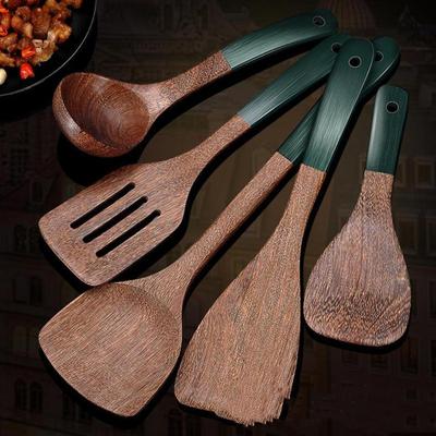 Neu! Kochgeschirrwerkzeuge aus Holz mit grünem Griff Antihaft Anti-Rutsch Löffel Spatel Küche Kochen