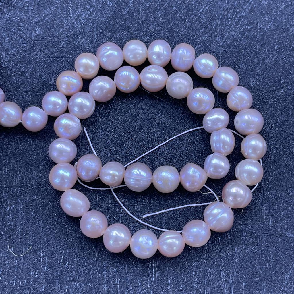 1String, White Pink Purple Natural Freshwater Pearls, Handmade Near Round Beads for Jewelry Making DIY Crafts (Beads 9-10mm, Length 36cm)