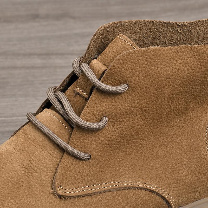 Autumn Men's Wide-Toe Casual Leather Martin Boots - Retro Lace-Up Mid-Top Cotton Shoes