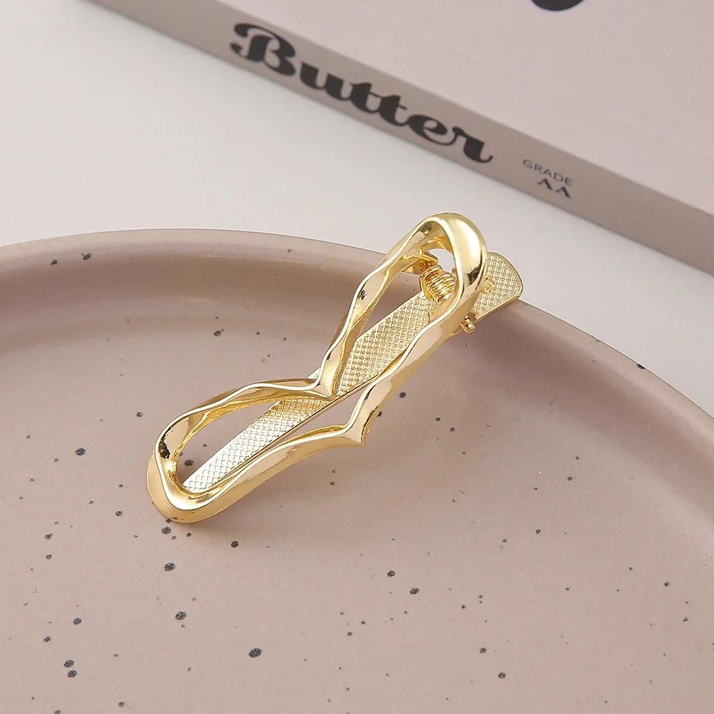Exquisite Gold Silber Metall Hohl Haarspangen Süß Cool Pony Clip Stirn Gebrochenes Haar Entenschnabelspange Haarnadel Stil Kopfschmuck