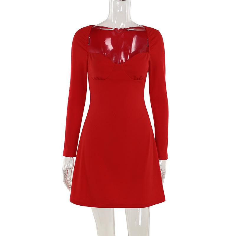 

Autumn 2025 New Style, Sexy Short Skirt, Fashionable Temperament, Commuting, Slim Fit, Long Sleeved, Daily Dress, Women S червоний