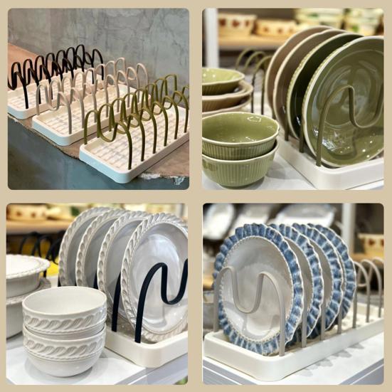 Countertop Dish Rack Pot Lids Rack Pan Lids Organizer with Adjustable Compartments for Bakeware And Dinner Plates Cabinet Kitchen Counter