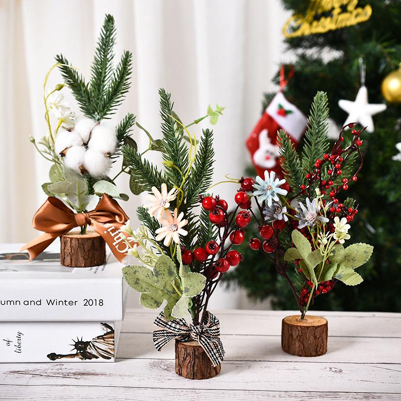 25CM table mini Christmas tree with flower, Small size Christmas trees gift for kids and friends, desktop christmas tree, New year's tree decoration