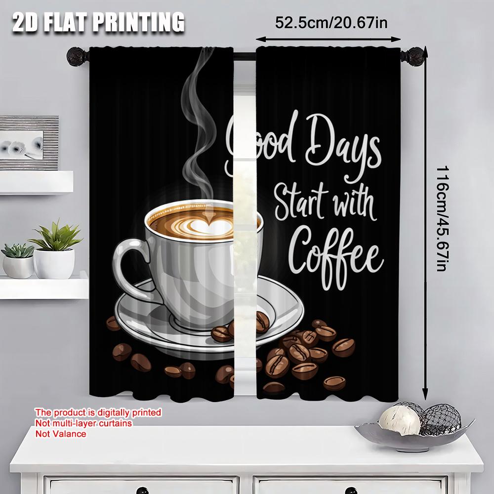 Flat Printing Window Curtains Good Days Coffee Starts Polyester Without Electricity Family Party Curtain Set Of 2 Made Washable