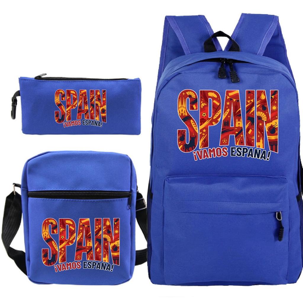 "¡VAMOS ESPAÑA" Spain Themed 3Pc Backpack Set Boy Girl Student Fashion Mini Crossbody Bag and Pencil Case Suit Unisex Mochilas