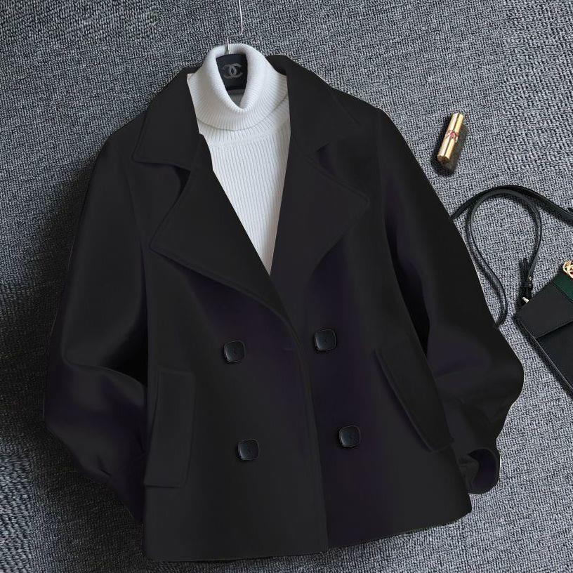 2025 Winter Petite Trendy Women's Slimming Black Short Wool Coat