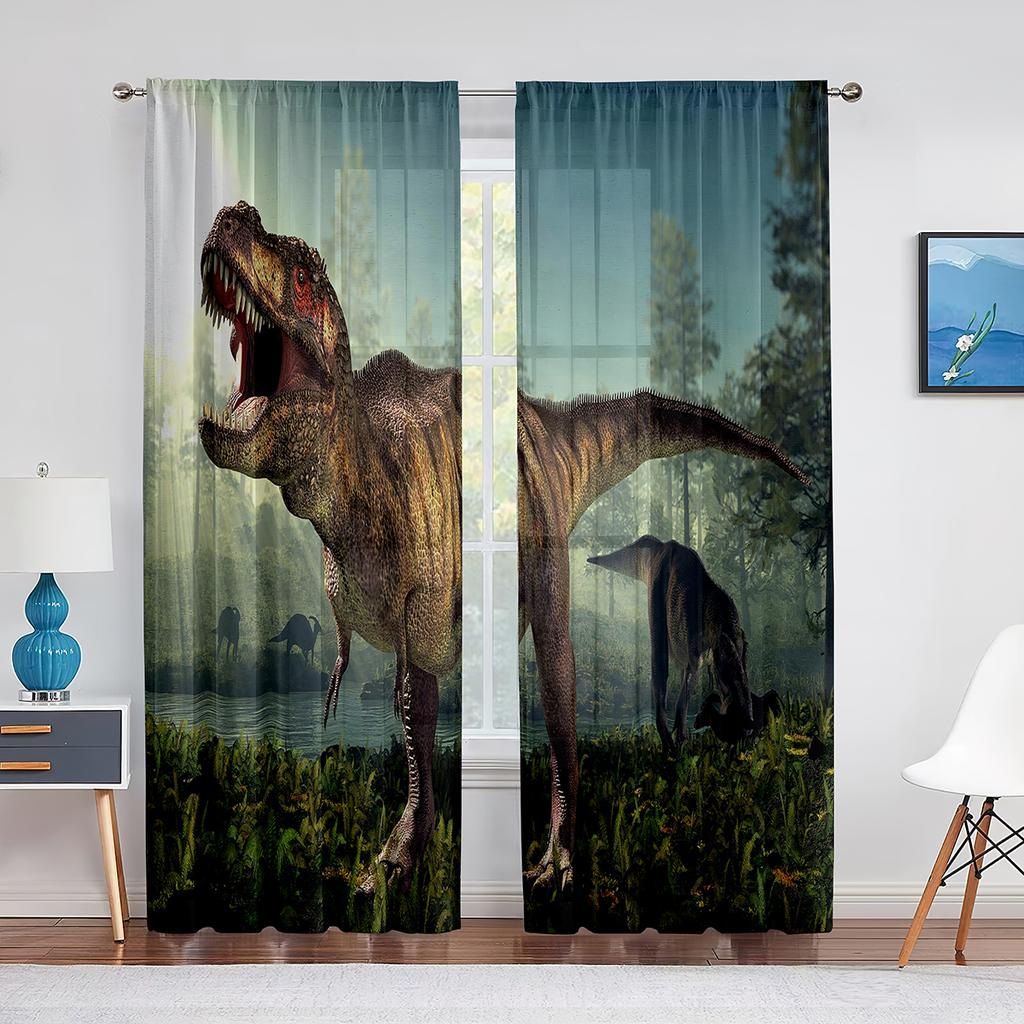Dinosaur Jurassic Animals Ancient Jungle Sheer Curtain for Living Room Kitchen Voile for Window Blinds Bedroom Tulle Curtains