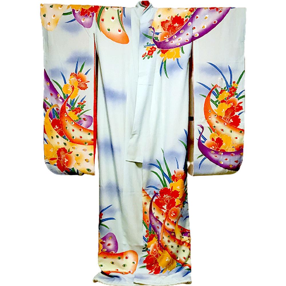 Honsuri Furisode wedding attire bridal outfit hikifurisode peacock orchid aqua blue silk kimono bride luxurious ceremony quality rental auspicious