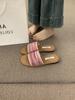Ethnic style woven word with flat bottom slippers women's summer wear 2025 new bohemian casual beach sandals