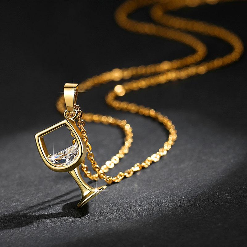 Gold Color Creative Wine Glass Pendant Necklace Zircon Crystal Wine Cup Pendants Women Chokers Clavicle Chains Neck Jewelry Gift