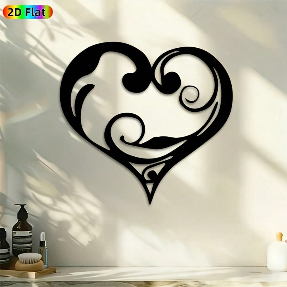 2D Flat Rustproof Heart Swirl Metal Wall Art for Wedding Anniversary & Romantic Gift