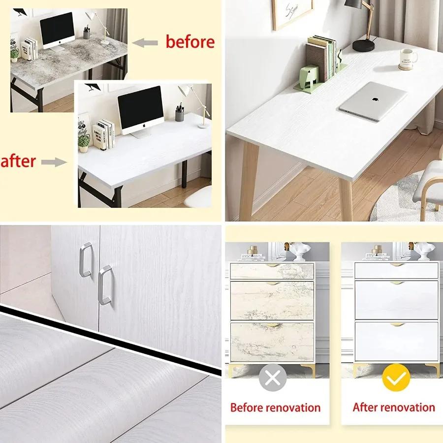 White Wood Vinyl Wallpaper Waterproof Self Adhesive Wallpapers Doors Cabinet Desktop Modern Furniture Decorative Wall Paper