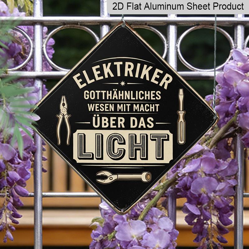 

2D Flat Vintage Electrician Aluminum Sign, Funny German Slogan Rustic Plaque with Rusty Edge, for Shop Garage Tool Shed 20*20cm/7.87x7.87Inch