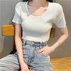 New Summer Round Neck Knitted Short Sleeve T-shirt Women Slim Fit Elastic Solid Casual Women's T Shirts Tops Fashion Elegant Simple Female Tee 26319