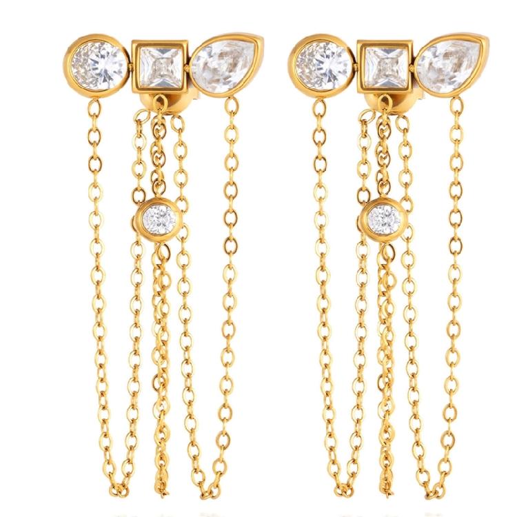 

Chic Stainless Steel Tassels Earrings Sparkling Stones Long Decoration Earrings Adornment For Casual Or Formal Wear 1