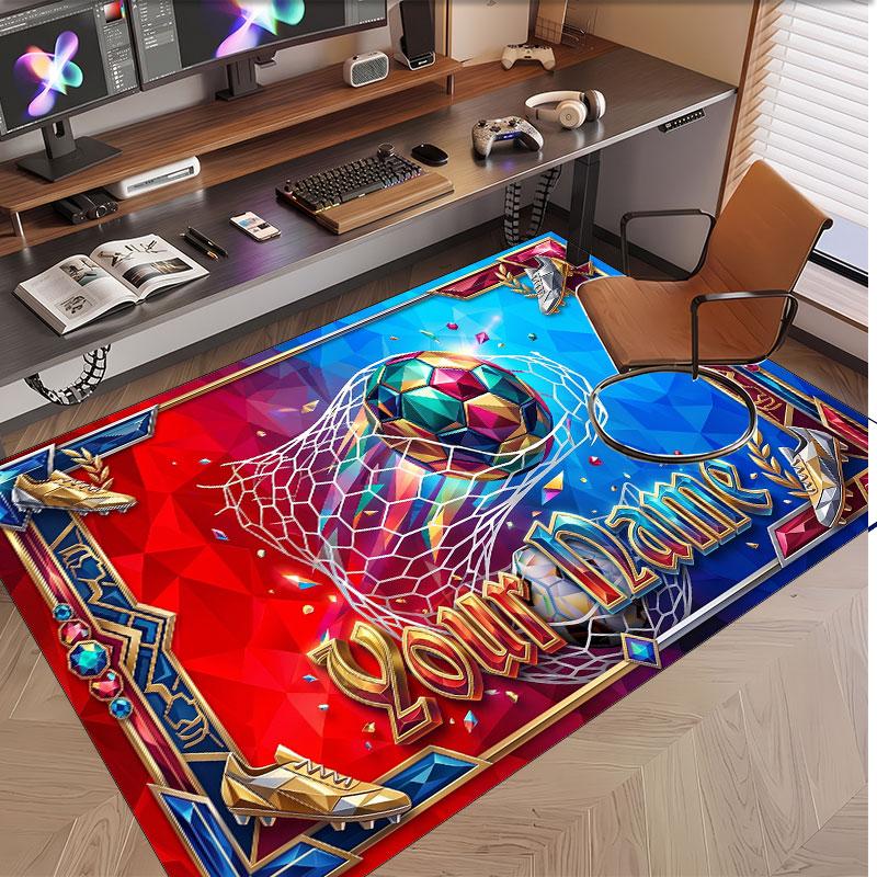 Soccer Theme Soft Crystal Velvet Rug Custom Name & Text Print Non Slip Floor Rug for Bedroom Living Room