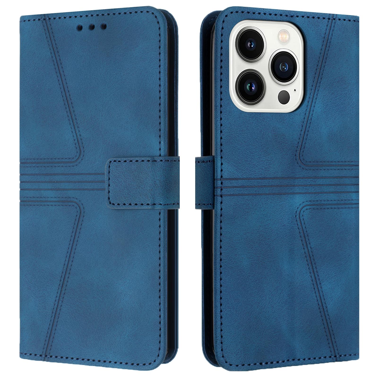 

Чехол для iPhone 16 Pro Max с треугольным тиснением, устойчивый к царапинам, чехол-кошелек для телефона Blue