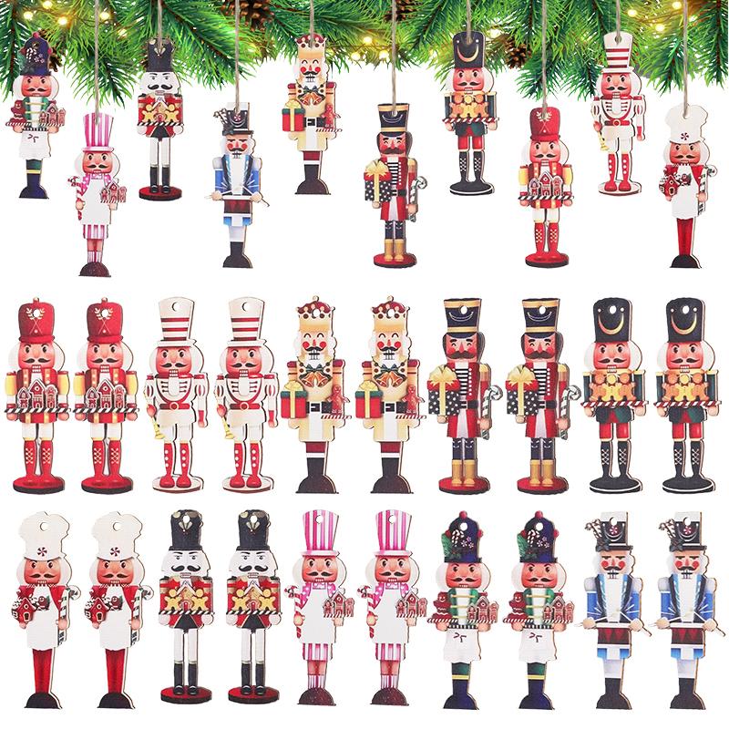 20 ks Vánoční dřevěný louskáček voják vánoční stromek závěsné ozdoby 2025 vánoční večírek domácí dekorace 2026 novoroční dárky