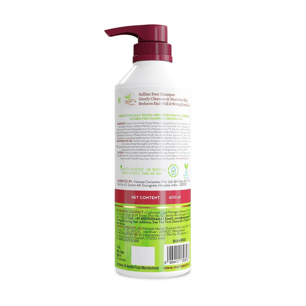 Mamaearth Onion Shampoo For Hair Growth & Hair Fall Control With Plant Keratin 600ml | Smoothens, Strengthens, Nourishes Hair For Men & Women