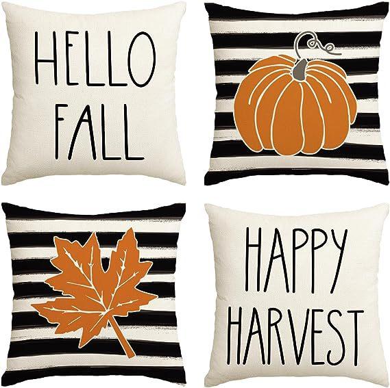 Autumn Thanksgiving Pillow Cover Set of Four Pumpkin Car Decoration Cushion Back Cover