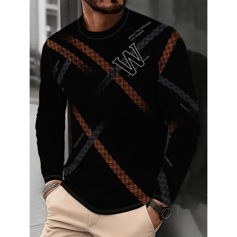 Men'S Fashion Trendy Number Letter Print Long Sleeve T-Shirt Autumn New Casual Versatile Base Layer Top
